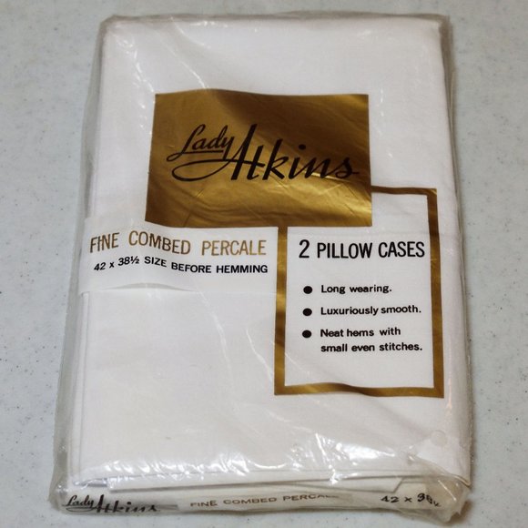 NWD Vintage Lady Atkins 100% Cotton 180 Thread (2) White Pillow Cases 42 x 38.5 - Picture 1 of 6